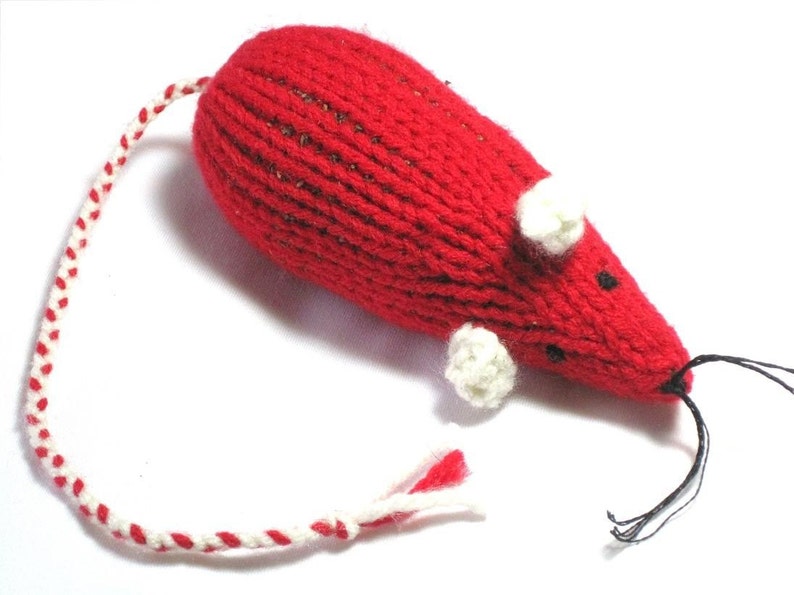 Knit Catnip Mouse Cat Toy is Bright Red With White Ears Etsy