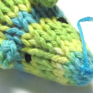 Knit Catnip Mouse Cat Toy in Bright Green and Blue Cotton image 3