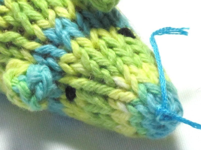 Knit Catnip Mouse Cat Toy in Bright Green and Blue Cotton image 3