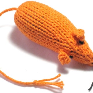 Knit Catnip Mouse Cat Toy is Blaze Orange Cotton image 1