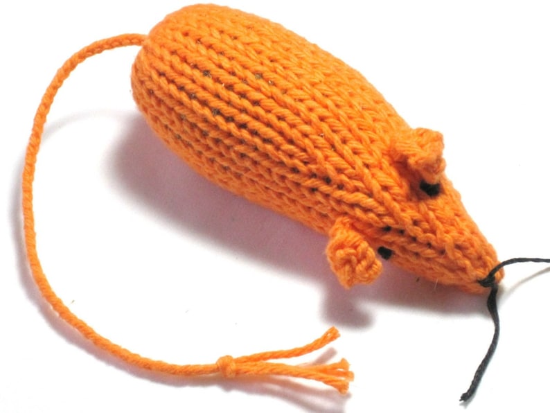 Knit Catnip Mouse Cat Toy is Blaze Orange Cotton image 1