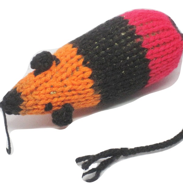 Knit Catnip Mouse Cat Toy is Red and Orange
