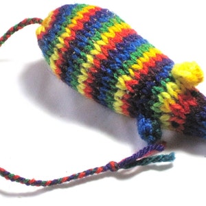 Knit Catnip Mouse Cat Toy with Bright Rainbow Stripes image 2