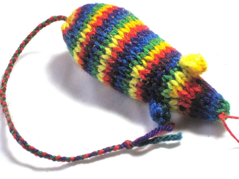 Knit Catnip Mouse Cat Toy with Bright Rainbow Stripes image 2