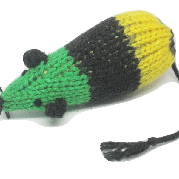 Knit Catnip Mouse Cat Toy is Yellow and Green