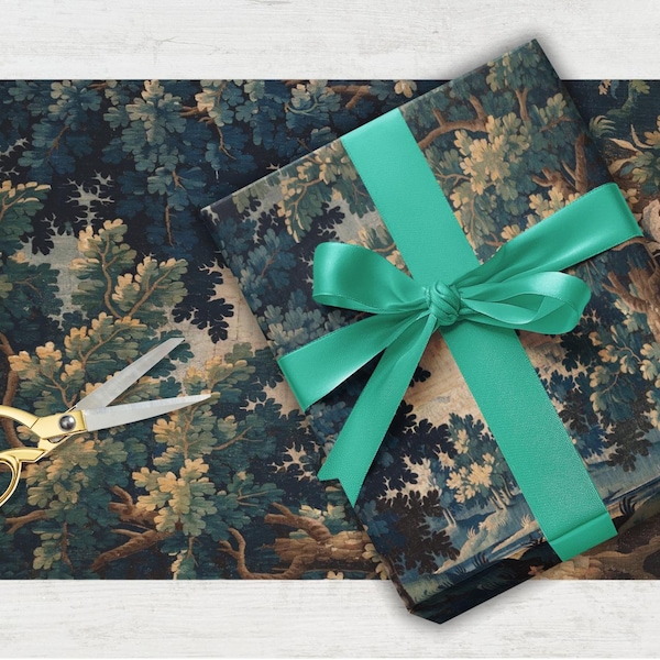 Cadeaupapier groen tapijt, vintage Franse Aubusson-cadeaupapier