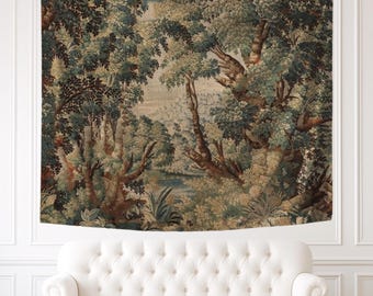Verdure Tapestry Wall Hanging, 100% Polyester Printed Fabric Reproduction, Antique Wall Art, Vintage Home Decor