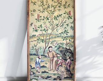Pannello murale in stile Chinoiserie: stampa artistica di carta da parati cinese del XIX secolo / Parte 3/4