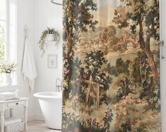 Verdure Tapestry Shower Curtain | Vintage Jacquard French Château Bathroom Décor