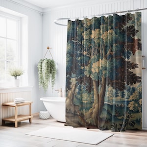 Elegant Verdure Aubusson Tapestry Shower Curtain, Antique French Design, Bathroom Decor, Vintage Home Accessories, Fabric Bath Drapes
