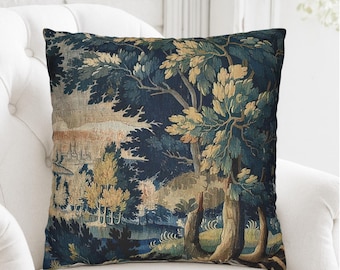 Funda de almohada con tapiz Verdure, cojín vintage de estilo francés antiguo