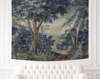 French Verdure Aubusson Wall Hanging, 100% Polyester Wall Tapestry, Printed Fabric Reproduction, Antique Wall Art, Vintage Home Decor Gift