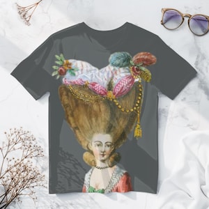 Marie Antoinette French Rococo T-shirt unisex, ilustracja mody vintage, koszulka z modnym nadrukiem, koszulka graficzna, królewski top, nadruk antyczny