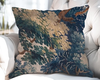 Flemish Verdure Tapestry Pillow Case, Vintage Home Decor, Antique Cushion Cover, Throw Pillow, Pillow Cover Gift, French Country Cottagecore