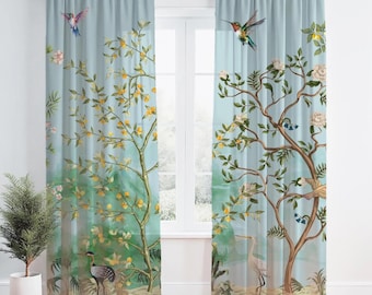 Chinoiserie Window Curtain: Chinese Botanical Blackout Drape, Single Panel | Part 2/2