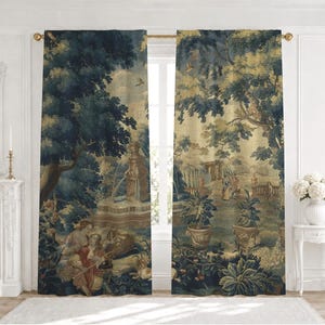 Dutch Verdure Park Landscape Tapestry Window Curtain, Antique Home Decor, Vintage Bedroom Decoration, Living Room, Blockout Drapes | Part 2