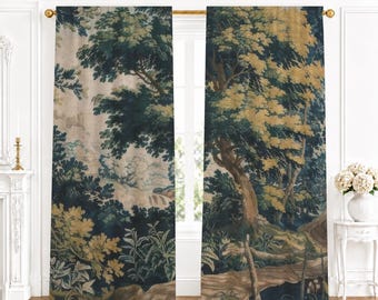 Verdure Tapestry Window Curtain | Vintage 18th-Century French Blackout Drape, Single Panel | Part 1 of 2