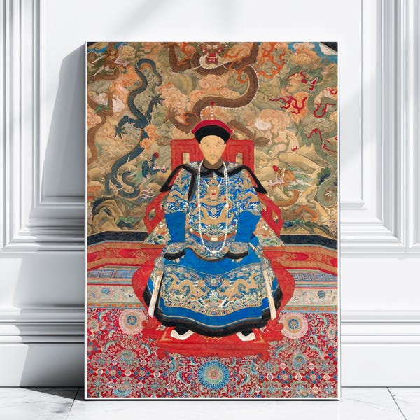 Chinese Ancestor Fine Art Print, Chinoiserie Imperial Portrait Poster, Asian Wall Decor, Vintage Home Decor, Antique Wall Art, Oriental Gift