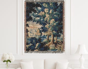 Verdure Flemish Woven Wall Tapestry, Blanket & Bedspread, Timeless Vintage Home Decor, Antique Wall Art Decor, Chateau Style Wall Hanging