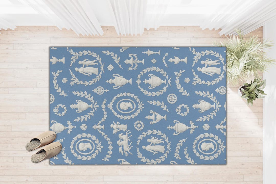 Wedgwood-inspired Area Rug, Blue & White Neoclassical Vintage Style ...
