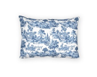 Toile de Jouy Cotton Pillow Sham, Blue & White French Country Bedroom Decor