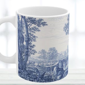Taza azul y blanca de Delft, taza de café de cerámica holandesa vintage, taza de té de cerámica histórica, regalo de bebida para decoración de cocina para el hogar o la oficina