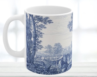 Delft Blue and White Mug, Vintage Dutch Ceramic Coffee Cup, Historic Pottery Tea Mug, Kitchen Decor Drinkware Gift for Home or Office