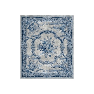 Luxury crushed velvet throw blanket featuring an antique-inspired vintage French Aubusson blue and white floral Marie Antoinette design. Soft, fluffy, comfy and cozy, this heritage design elevates home decor in any bedroom or living room. Style it on a sofa, as a bed cover or bedspread in traditional, grandmillennial, French country, or shabby chic interiors. A refined gift for art lovers.