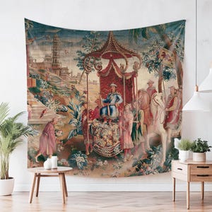 French Chinoiserie Wall Hanging, 18th Century Tapestry Reproduction, Chateau Style, Vintage Home Decor, Antique Wall Art Decor, Unique Gift