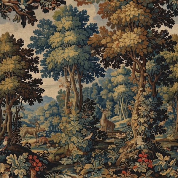 French Verdure Tapestry Print Fabric | Upholstery, Pillows, Curtains, Tablecloths & Home Décor | Spun Polyester