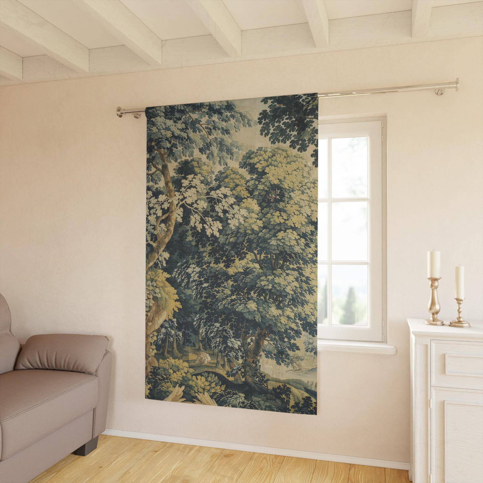 Verdure Tapestry Curtain, Single Panel, Vintage Blackout Drape, Antique Château Window Treatment, French Country Home Decor | Part 1/2
