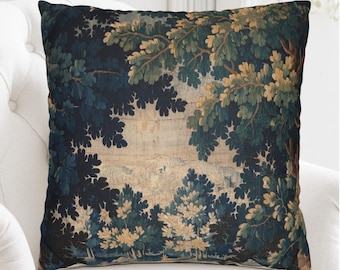 Verdure Tapestry Pillow Cover, Vintage French Château Throw Cushion