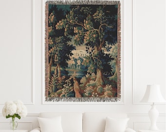 Flemish Verdure Woven Wall Tapestry, Blanket & Bedspread, Timeless Vintage Home Decor, Antique Wall Art Decor, Chateau Style Wall Hanging