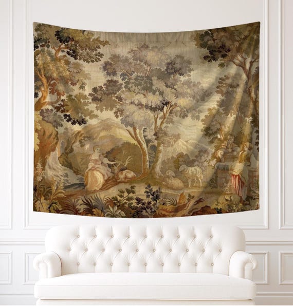 French Verdure Wall Hanging, Vintage Tapestry, 100% Premium Polyester Printed Fabric Reproduction