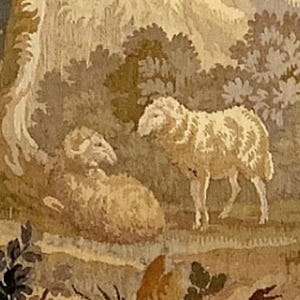Bring timeless charm to your home with this 19th-century French verdure garden tapestry wall hanging. Featuring pastoral scenes, elegant figures, and lush foliage, this antique-style Aubusson piece adds a grandmillennial touch to any room. Perfect for French country, cottagecore, or vintage decor. Ideal for a living room, bedroom, or hallway. A statement piece for lovers of historic wall art, tapestries, and château interiors.