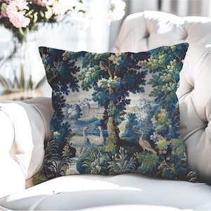 Elegant French Verdure Aubusson Tapestry Pillow, Vintage-Inspired Pillowcase for Timeless Home Decor, Luxe Handmade Cushion Cover, Chic Gift