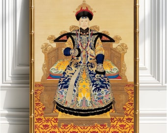 Chinesische Kaiserin Portrait Kunstdruck, Antikes Chinoiserie Ancestor Kunstwerk, Asiatisches Kaiserliches Wand Poster, Vintage Orientalische Wohndekorkunst, Geschenkidee