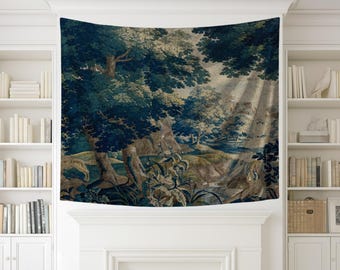 Verdure Tapestry Fabric Wall Hanging | Vintage French 18th-Century Printed Polyester Reproduction