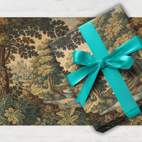 Cadeaupapier Frans groen tapijt, inpakpapier in antieke stijl, cadeaupapier voor vakantie en kerst, vintage rol decoratief papier