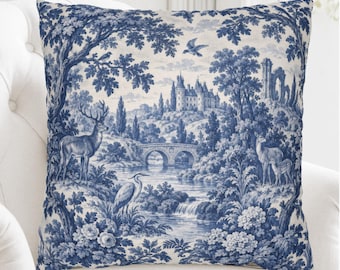 Verdure Tapestry Pillow Cover | 18th-Century Blue & White French Toile Throw Cushion