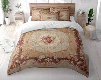 Edredom francês de algodão Aubusson, decoração vintage para quarto estilo castelo.