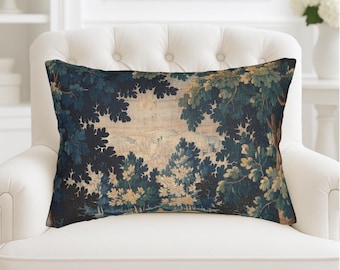 French Verdure Aubusson Tapestry Lumbar Pillow, Vintage Home Decor, Antique Style Throw Pillow, French Country Cushion, Unique Gift Idea