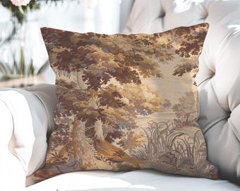 French Verdure Tapestry Pillow Cover, Antique Style Vintage Throw Cushion
