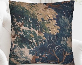 Flemish Verdure Tapestry Pillow Case, Vintage Home Decor, Antique Cushion Cover, Throw Pillow, Pillow Cover Gift, French Country Cottagecore