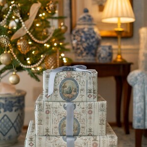 Wrap your presents this Christmas holiday season in elegance with this vintage French chateau neoclassical design. Featuring intricate details, this antique-style wrap adds sophistication to any gift packaging. Perfect for DIY projects, scrapbooking, art supplies, and crafting, this high-quality paper roll enhances any occasion with its timeless charm. Elevate your gift wrap with historic beauty and luxurious packaging.