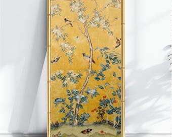 Pannello murale in stile Chinoiserie, stampa artistica vintage cinese del XIX secolo con uccelli e fiori / Parte 2 di 2