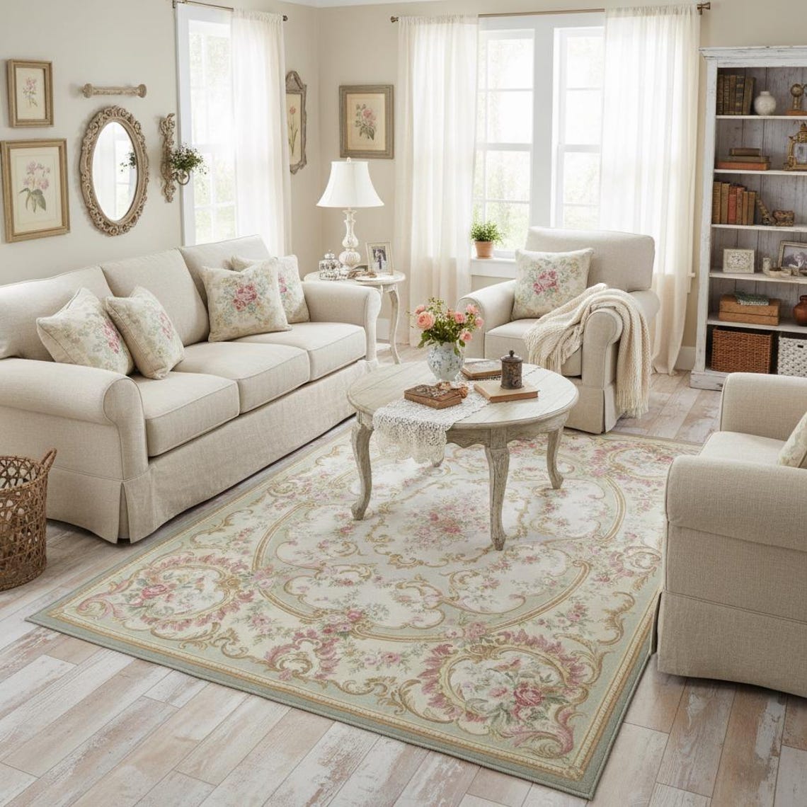 French Aubusson Floral Rug, Louis XV Château Carpet, Shabby Chic Floor ...