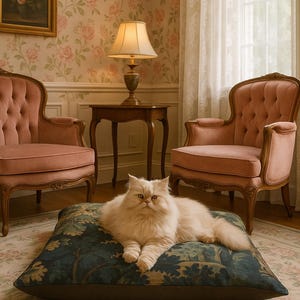 Bring timeless charm to your space with this pet bed featuring an 18th century French Aubusson verdure tapestry print. A perfect blend of vintage elegance and comfort, this luxury pet bed doubles as a dog bed, cat bed, or stylish pet mat. Ideal for grandmillennial, cottagecore, farmhouse, and rustic interiors. Use as pet furniture or a decorative cushion. A refined addition to your home decor and pet supplies, showcasing antique print style in a cozy country design.