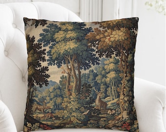 Kussensloop groen tapijt, vintage Aubusson-boskussen