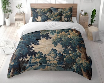Couette en coton tapisserie French Verdure, décoration de chambre à coucher Aubusson antique vintage